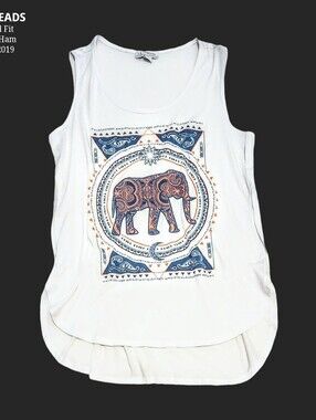 LA Threads Relaxed Fit Tank Curved Gym Yoga Athletic Sports Elephant Large
